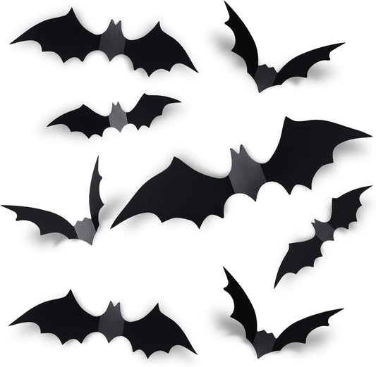 60PCS Halloween Bats Decoration, 4 Different Sizes Realistic PVC Black 3D Scary Bat Sticker for Home Decor DIY Wall Decal Bathroom Indoor Hallowmas Party Supplies